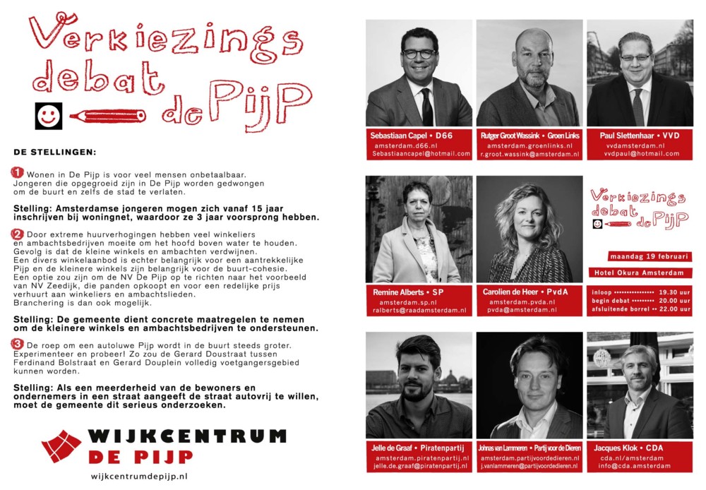 Random work from TEMPEL DESIGN - Hilde Tempelman | graphics | Flyer - Elections debate Amsterdam counsel