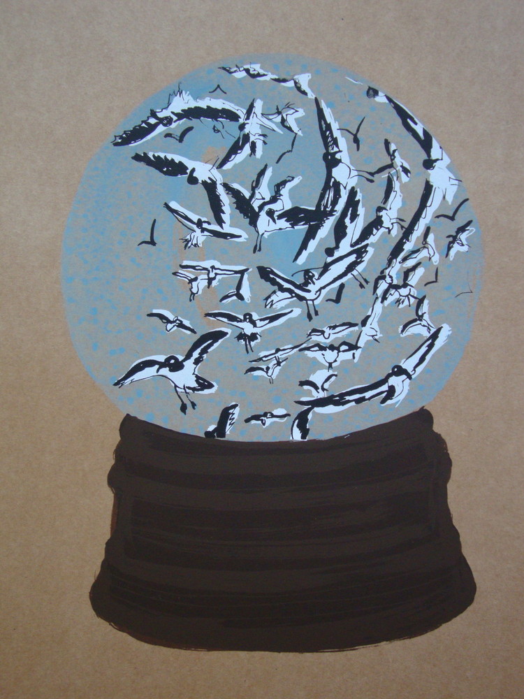 Random work from Laurien Versteegh | Snow globe birds - silkscreen print | Snow globe 2