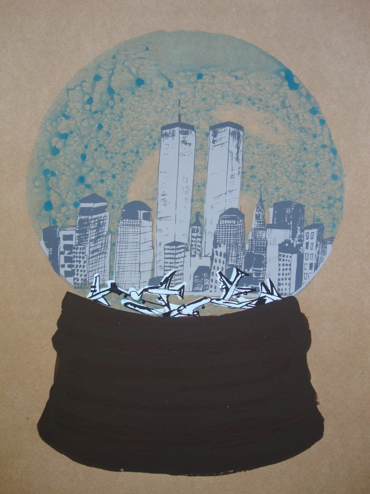 Random work from Laurien Versteegh | Snow globe Twin Towers - silkscreen print | Twin Towers