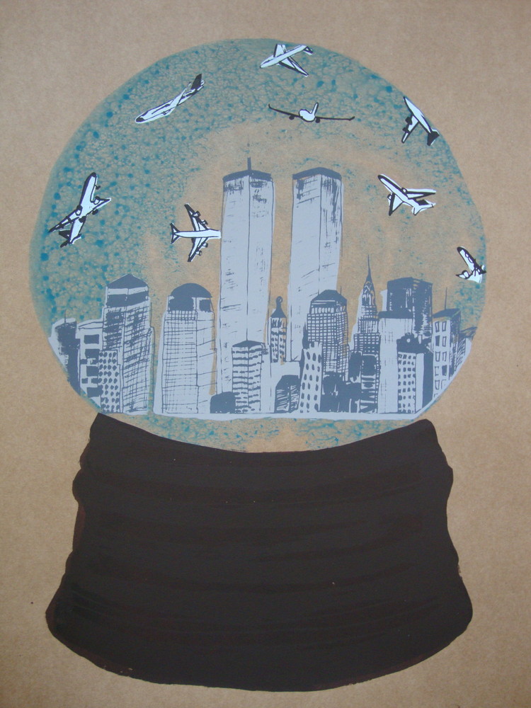 Random work from Laurien Versteegh | Snow globe Twin Towers - silkscreen print | Twin Towers II