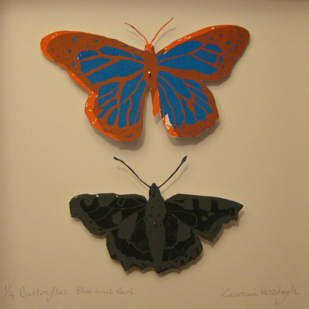 Random work from Laurien Versteegh | Butterflies - silkscreen print | Butterflies, couples. Red and blue
