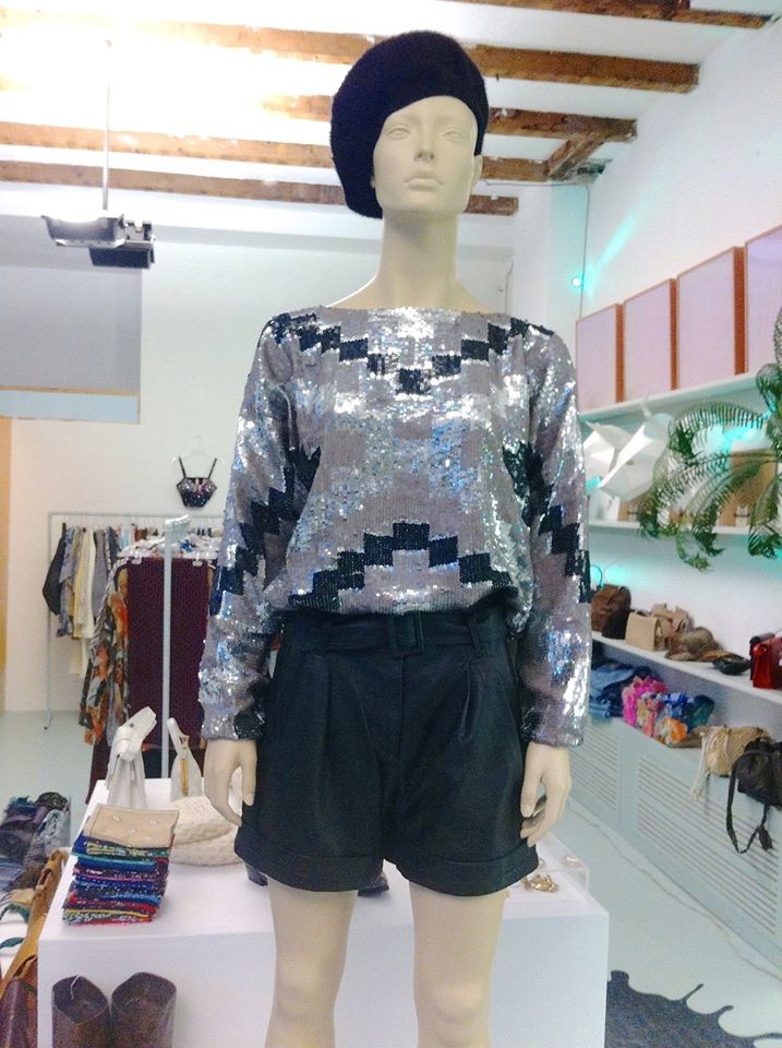 Random work from DEARHUNTER  | DRESS UP DOLLS | Geometric Sequin Sweater - Leather Shorts